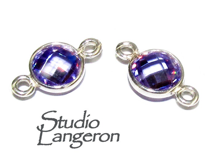 925 Sterling Silver Checkerboard Lavender Round Link Connector size 12x7 mm, Lavender link connector, Jewelry making - 1 piece