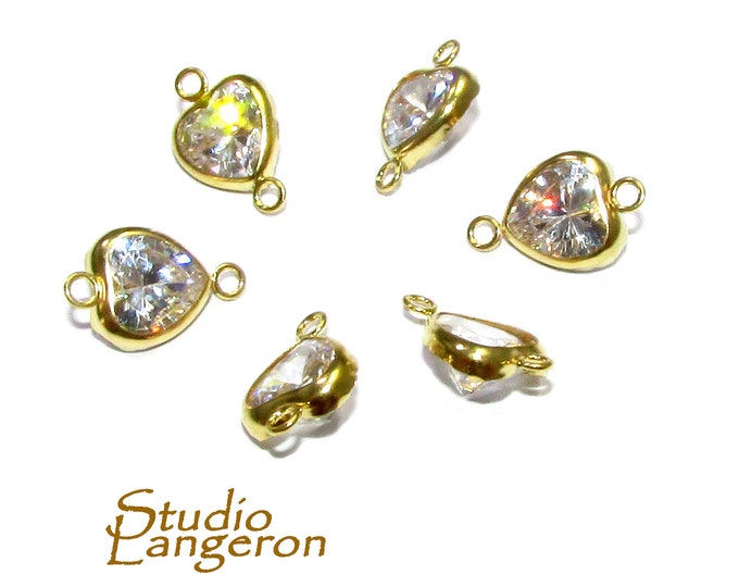 14K Gold Filled White topaz heart Link Connector size 12.0x8.0 mm, White topaz, gold filled link, Connector, Jewelry making - 1 piece