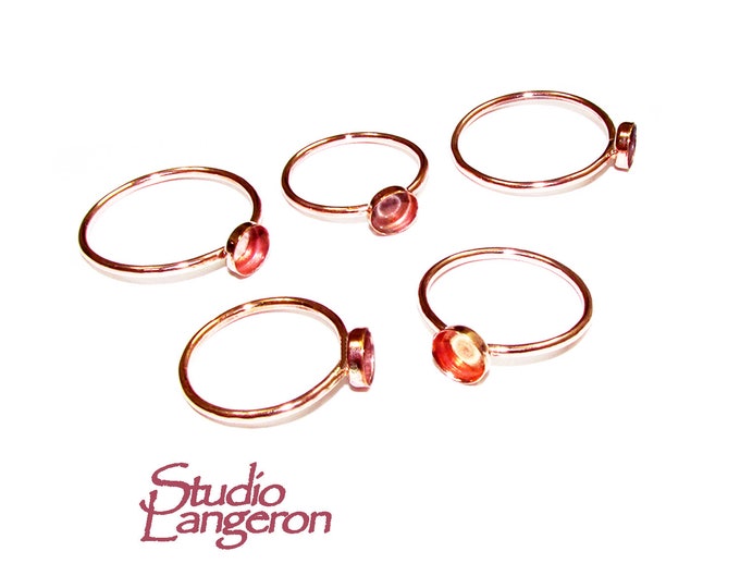 14K Rose solid gold blank ring with bezel cup 5 mm size 4, 5, 6, 7, 8, Base ring, Gold ring, bezel cup, Jewelry making, Setting - 1 piece