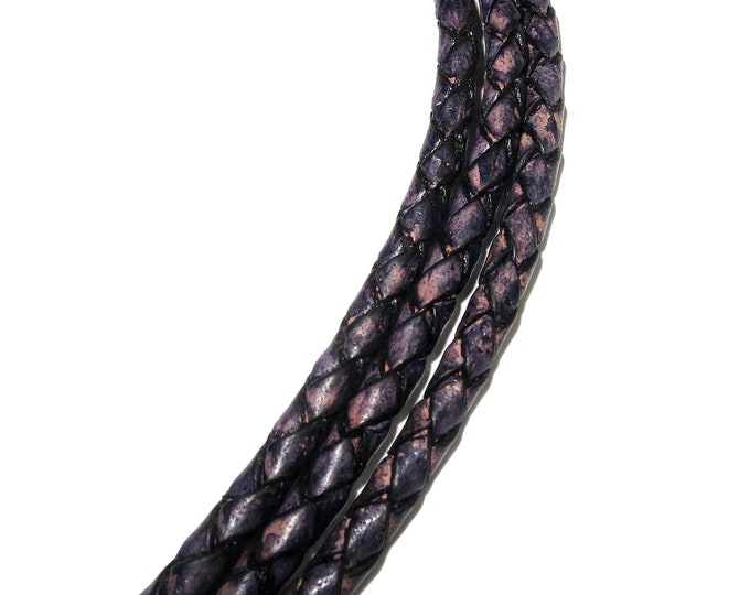 4.0mm Natural blue silver braided leather cord, Natural leather cord, Leather braided cord, Natural leather, Jewelry making - 50 cm (1.7 Ft)