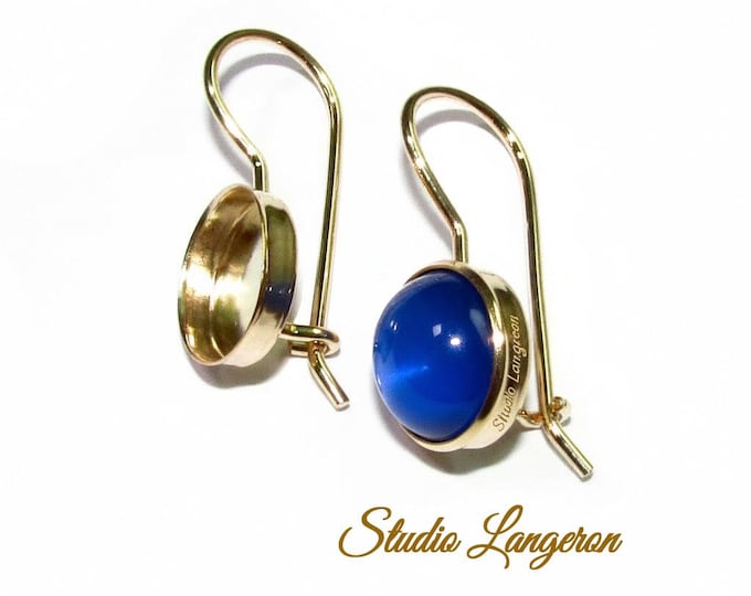 14K Yellow gold filled blank earrings with bezel cup 6, 8, 10. 12 mm, Jewelry making, Setting, base earrings, gold filled - 1 pair (2 piece)