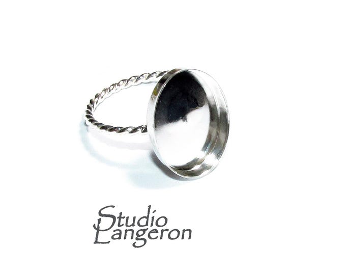 925 sterling silver twisted blank ring with oval bezel cup 12x16mm size 4, 5, 6, 7, 8, 9, 10, bezel cup, base ring, Jewelry making - 1 piece