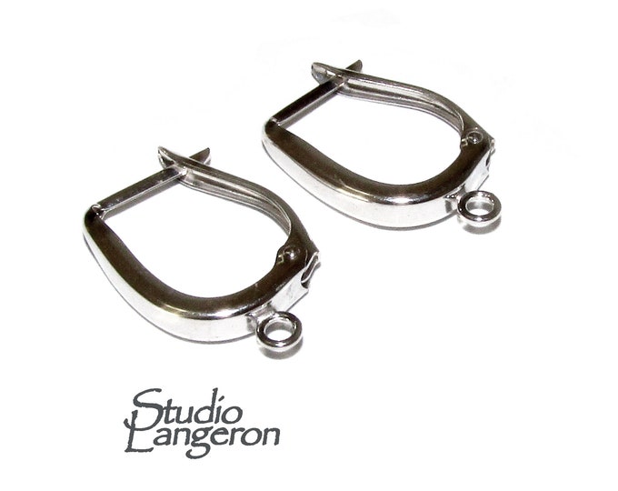 14K White Gold Lever-Back Ear Wire with Open Ring, gold earrings, earrings components, Jewelry making, lever-back, white gold - 1 pair