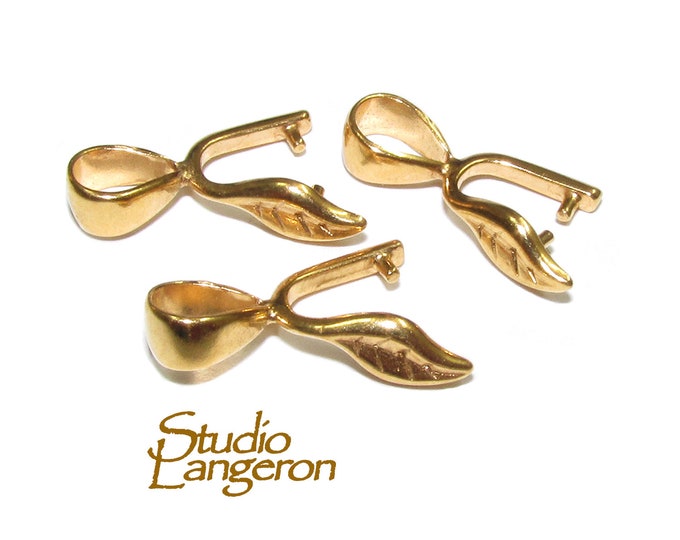 14K Yellow gold filled Leaf Pinch Pendant Bail, Bail with hook, bail with loop, Jewelry making, Bail gold filled, Bail finding - 1 piece