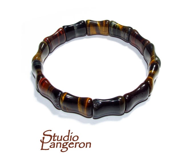 Natural Stone Tiger Eye Square Beads Bracelets, Faceted Rectangle Strand Bangle For Men, Women, Gemstone, Jewelry Gifts, Tiger Eye