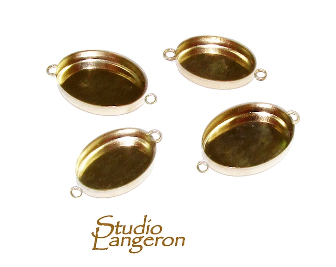 14K Yellow gold filled Oval Bezel Cup with two loops size 6x8 - 18x25 mm, Bezel cup, Jewelry making, Setting, Gold Filled - 1 piece