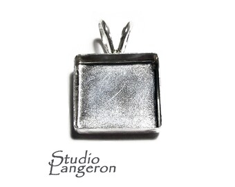 14x14mm size 925 Sterling Silver blank pendant, Bezel cup, Jewelry making, Setting, Square bezel cup, Base pendant, Silver pendant - 1 piece