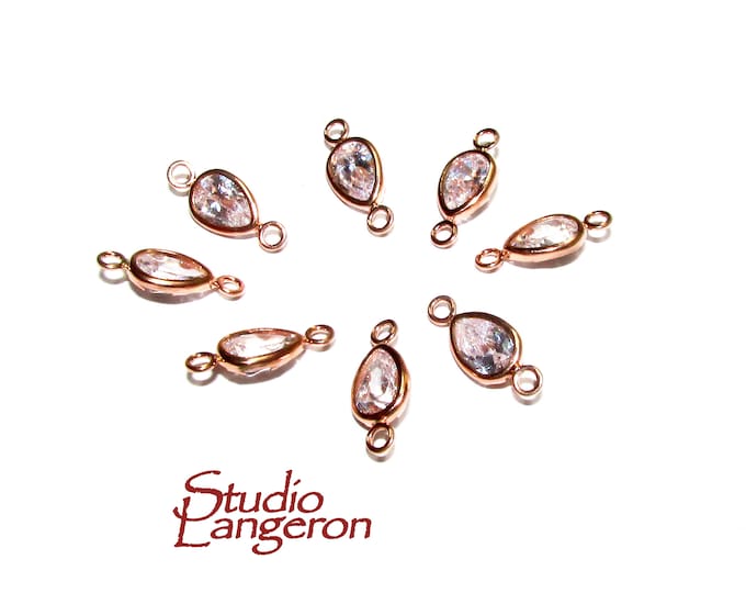 14K Rose Gold Filled White topaz pear Link Connector size 11x5mm, White topaz rose gold filled link, Connector, Jewelry making - 1 piece