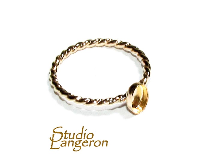 14K Yellow gold filled twisted blank ring with bezel cup 4x6mm size 4, 5, 6, 7, 8, 9, 10, 11, Base ring, Bezel cup, Jewelry making - 1 piece
