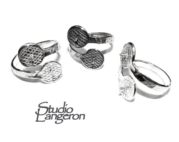 925 sterling silver open blank ring with two platform with pin for beads, silver ring, base ring, Jewelry making, setting - 1 piece