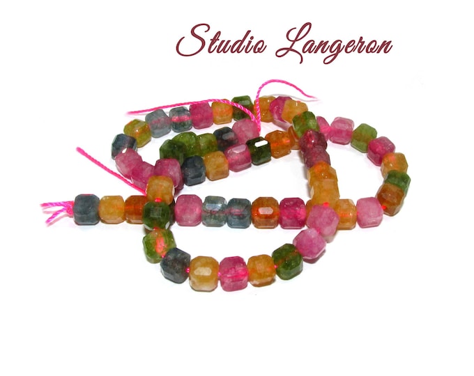 SALE!  Natural Tourmaline Beads Cube 5x5mm 1 strand 31cm long (About 65 beads), Natural Tourmaline, Jewelry making - 1 strand