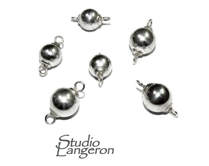 925 sterling silver round shiny beads with two closed rings size 6, 7 mm, Silver beads with loops, Jewelry making, Silver findings - 1 piece