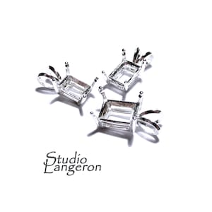 925 sterlingsilver blankt hänge med rektangulär 4-stiftsfattning, hänge i silver, Rektangulärt bashänge, Smyckestillverkning - 1 st