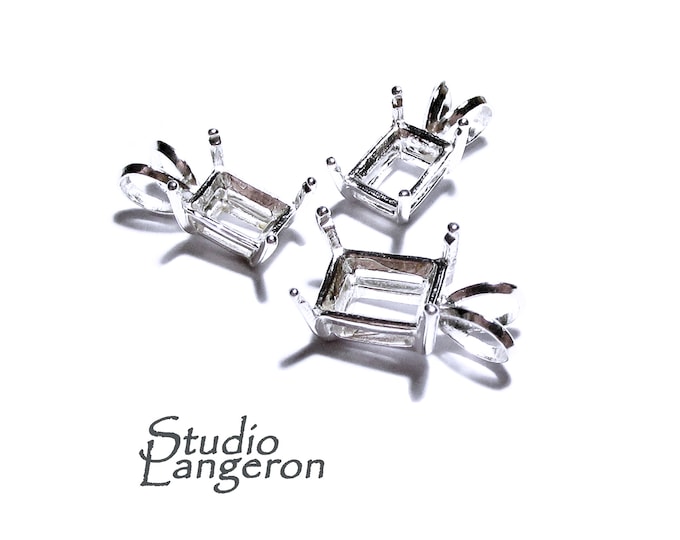 925 sterling silver blank pendant with rectangular 4-prong setting, pendant silver, Rectangular base pendant, Jewelry making - 1 piece