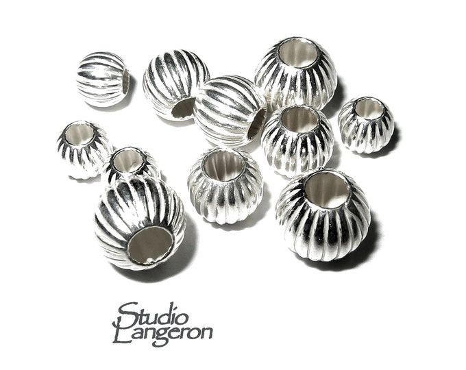 925 Sterling Silver Corrugated Round shiny Beads size 3, 4, 5, 6 mm, Corrugated Beads, Jewelry making, Silver round beads - 1 piece