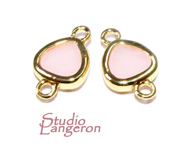 14K Gold Filled Checkerboard rose quartz triangular Link Connector size 8x14 mm, gold filled link, Jewelry making, Link Connector - 1 piece
