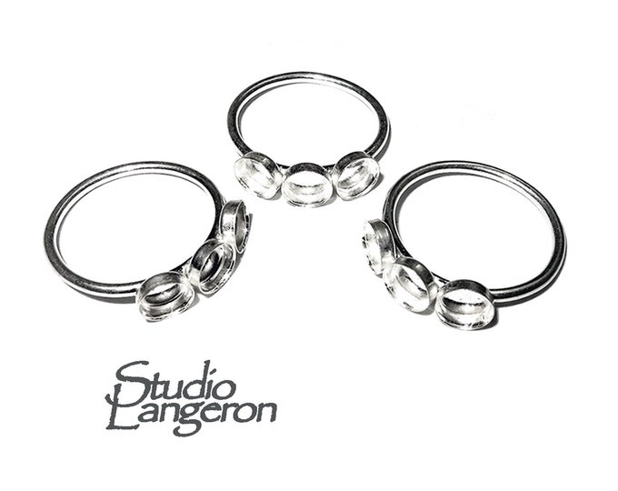 925 sterling silver blank ring with three bezel cup 5 mm size 5, 6, silver ring, bezel cup, base ring, Jewelry making, Setting - 1 piece