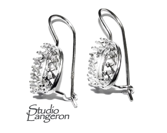 8x10 mm 925 sterling silver blank earrings with oval bezel cups, Setting, bezel cups, base earrings, Jewelry making - 1 pair (2 piece)