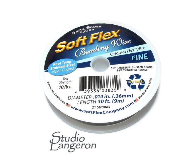 Soft Flex Fine Beading Wire .014 (0.36mm) silver color, Wire, Soft flex, Beading wire, Beading, Silver - 1 spool (30 Feet)