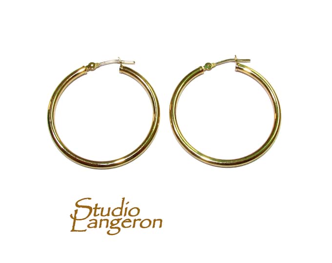 14K Solid gold 1.5 mm Tubing 44 mm Hoop Earrings, Earrings Hoop, Gold earrings, Earring components, Jewelry making - 1 pair (2 pieces)