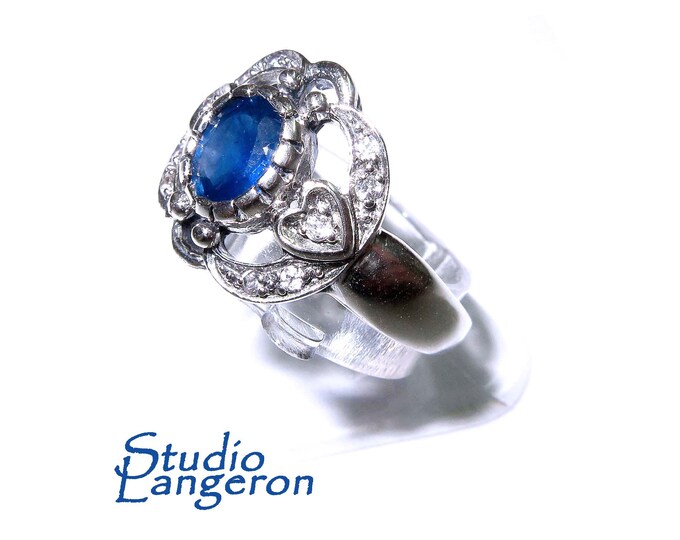 Statement Sapphire ring 925 sterling silver size 5 1/2, Handmade ring, single copy, 925 sterling silver, Natural Sapphire, gemstone