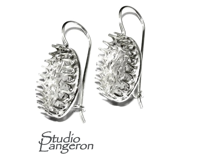 13x18 mm size 925 sterling silver blank earrings with bezel cup, Jewelry making, Setting, bezel cup, Base earrings - 1 pair (2 pieces)