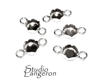 6 mm size 925 Sterling silver Flower Bezel Cup with two closed rings, Bezel cup, Setting, Silver bezel cup, Jewelry making - 1 piece
