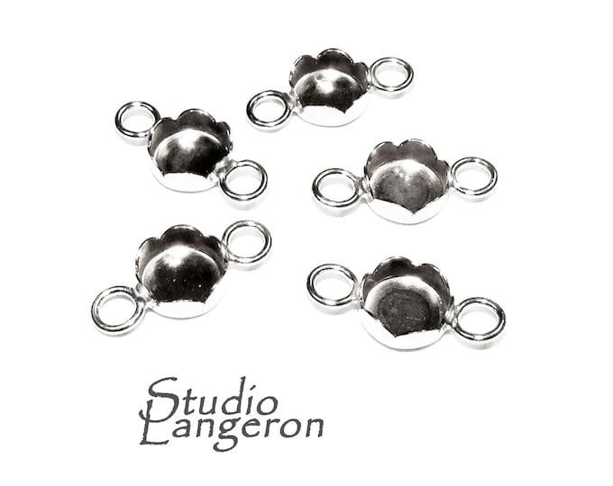 6 mm size 925 Sterling silver Flower Bezel Cup with two closed rings, Bezel cup, Setting, Silver bezel cup, Jewelry making - 1 piece