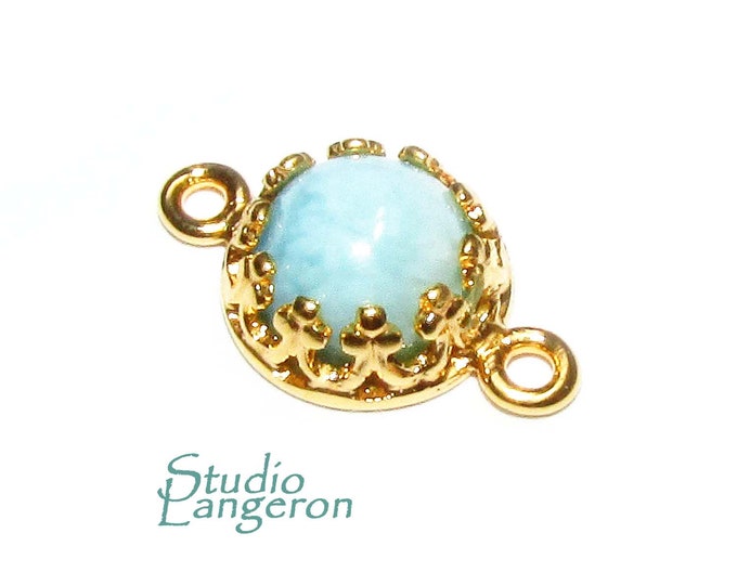 14K Gold Filled natural Larimar round Link Connector size 14x7 mm, Natural Larimar silver link, Jewelry making, Connector - 1 piece