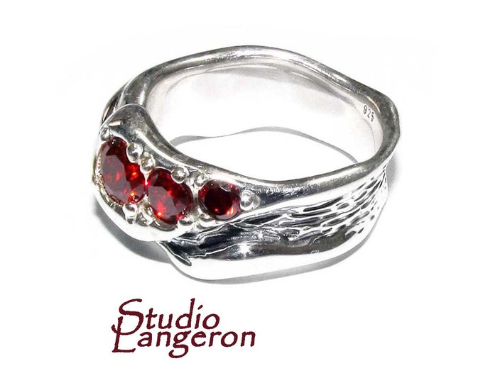 Statement Garnet ring 925 sterling silver size 7 1/2, Handmade ring, single copy, sterling silver, Garnet ring,  silver ring, red gemstone