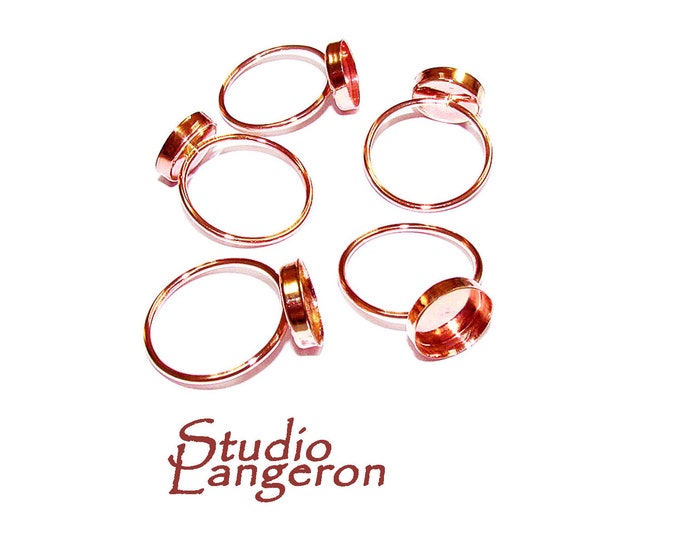 14K Rose solid gold blank ring with bezel cup 10 mm size 4 - 10, Base ring, Rose gold ring, bezel cup, Jewelry making, Setting - 1 piece