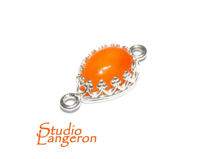 925 Sterling Silver natural carnelian pear Connector size 18x8.5mm, Natural carnelian silver link, Jewelry making, Connector - 1 piece