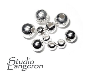 Perles rondes brillantes sans soudure en argent sterling 925 taille 2,0-18,0 mm, Perles en argent, Fabrication de bijoux, Apprêts en argent, Argent sterling - 1 pièce