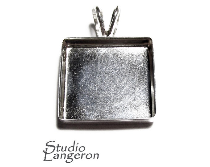 16x16mm size 925 Sterling Silver blank pendant, Bezel cup, Jewelry making, Setting, Square bezel cup, Base pendant, Silver pendant - 1 piece