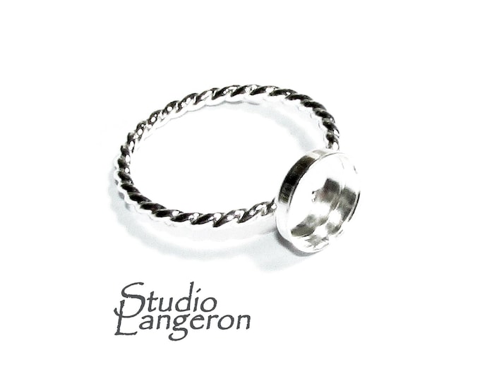 925 sterling silver twisted blank ring with bezel cup 7 mm size 4, 5, 6, 7, 8, 9, 10, bezel cup, base ring, Jewelry making - 1 piece