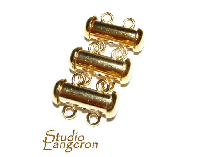 14K Yellow Gold Filled Tube Bar Clasp 2-Hole size 4.3x15 mm, Gold Filled Clasps, Slide Clasp, Jewelry making, Tube Slide Clasp - 1 piece