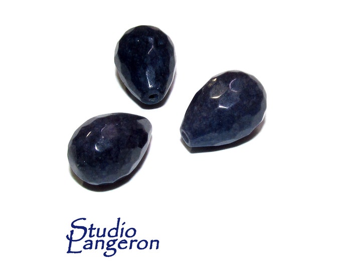 Natural African sapphire Teardrop faceted half drilled Beads size 14x10 mm, Natural sapphire, Half Drilled Beads, Jewelry making - 1 piece