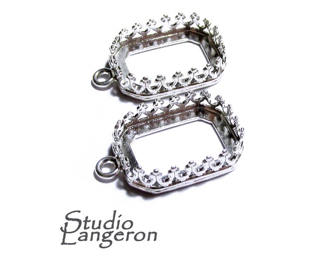 925 Sterling Silver Octagon Bezel Cups size 10x14 mm with closed ring, Bezel cup, Setting, Jewelry making, Blank Pendant - 1 piece