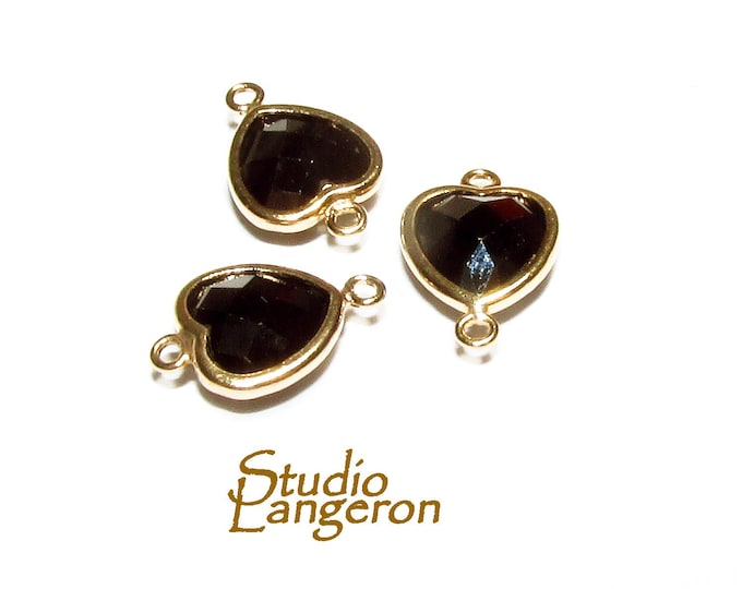 14K Gold Filled Checkerboard black onyx triangular Link Connector size 6 mm, Jewelry making, black onyx, Link connector, Connector - 1 piece