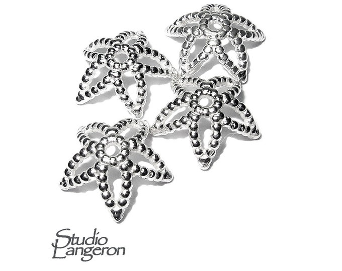 925 Sterling silver decorative shiny bead caps, bead cap, flower bead caps, Jewelry making, sterling silver bead caps, silver - 1 piece