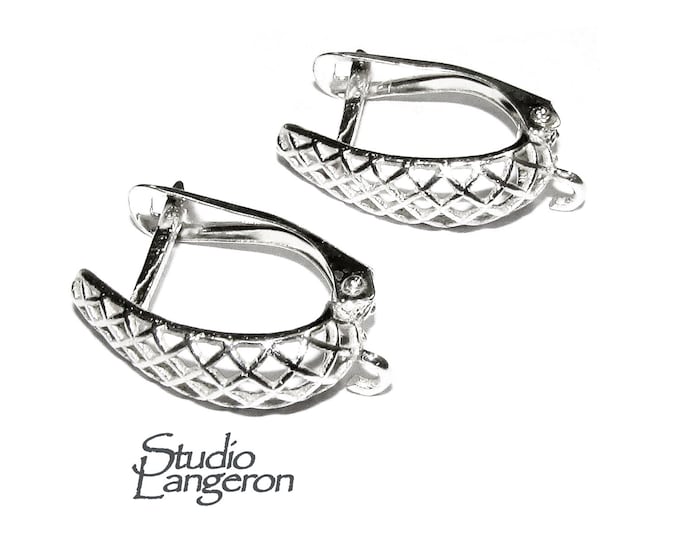 925 sterling silver Click-in lever-back earring with loop, silver earrings, earring components, base earrings, Jewelry making - 1 pair