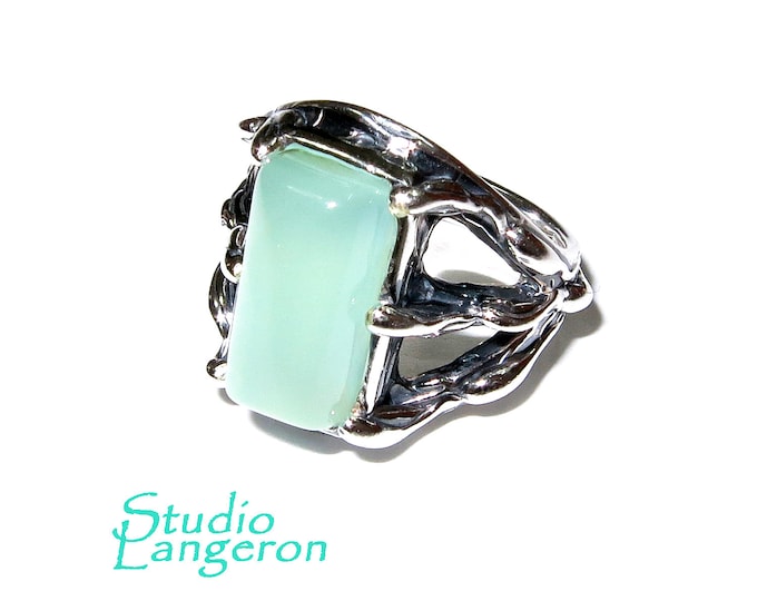 Statement Aqua chalcedony ring 925 sterling silver size 5, Handmade ring, single copy, 925 sterling silver, Aqua chalcedony, Statement ring