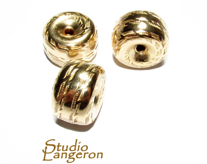 Very beautiful 14K Yellow Gold filled Large Pattern Roundel beads size 14.5x9.5 mm, Gold filled Beads, Jewelry making, Roundels - 1 piece