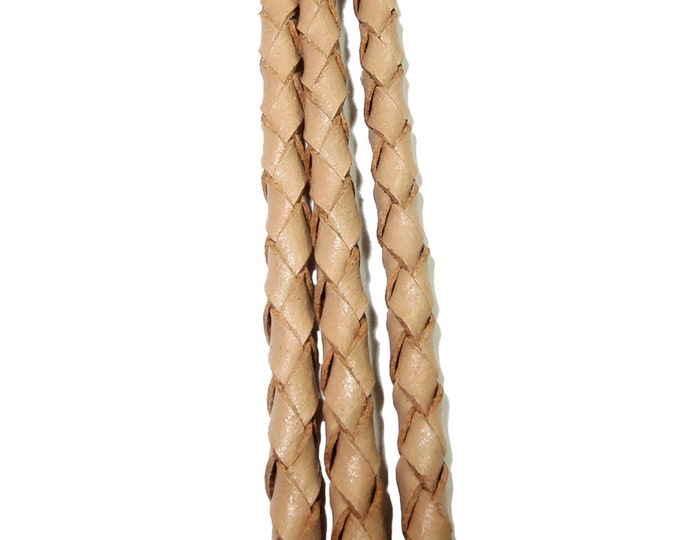 3.0 mm Natural color braided natural leather cord, Leather cord, braided leather cord, Natural leather, Jewelry making - 50 cm (1.7 Ft)