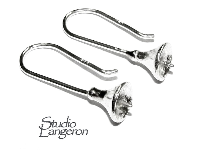 925 Sterling Silver Pearl Ear Wire Mounting, Silver earrings, Earrings cone, Earring components, Jewelry making - 1 pair (2 piece)