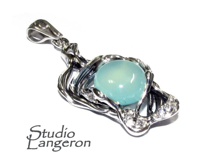Aqua chalcedony blue pendant 925 sterling silver size 3.8x2.0 cm, single copy, Aqua chalcedony pendant, Handmade pendant, Blue, Gift