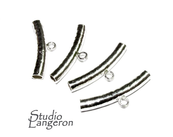 925 Sterling silver Hammered Tube Pendant Bail with Ring size 4.0x25 mm, tube pendant, tube silver, Jewelry making, tube bracelet - 1 piece