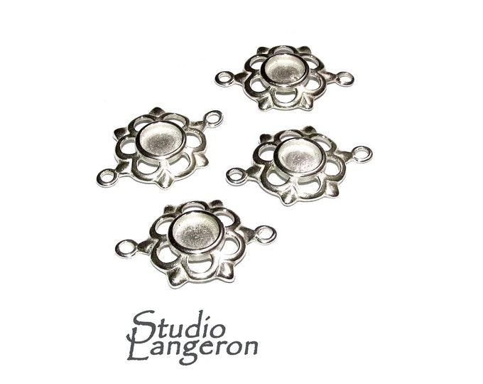 925 Sterling Silver 6mm Round Link Cabochon Component Mounting, connector link silver, base bracelet, bezel cup, Jewelry making - 1 piece