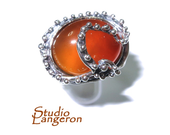 Statement Natural opal ring 925 sterling silver size 9, Handmade ring, single copy, sterling silver, Orange opal, silver ring, gemstone