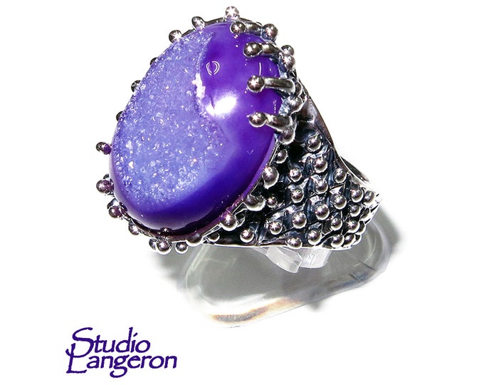 Druse agate ring 925 sterling silver size 8 1/2, Handmade ring, single copy, sterling silver, Druse agate, silver ring, Statement ring